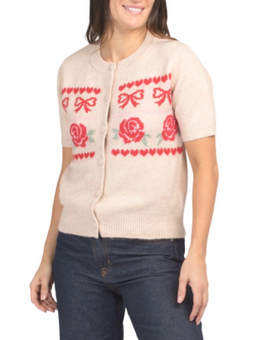 Cupcake & Cashmere | Rose Bow Short-Sleeve Cardigan Sweater